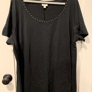 Avenue Black Studded Short Sleeve Top